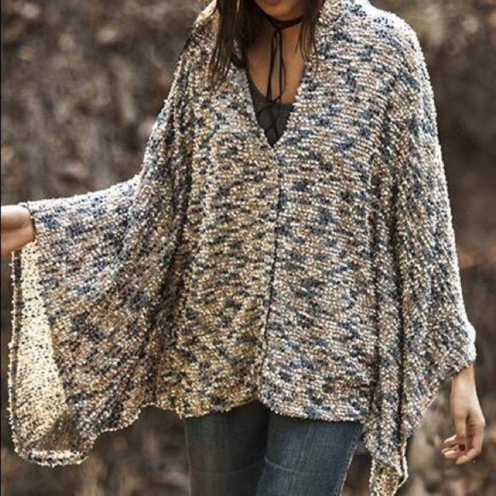 Astars Hooded Ribbon Knit Boho Festival Poncho S NWT